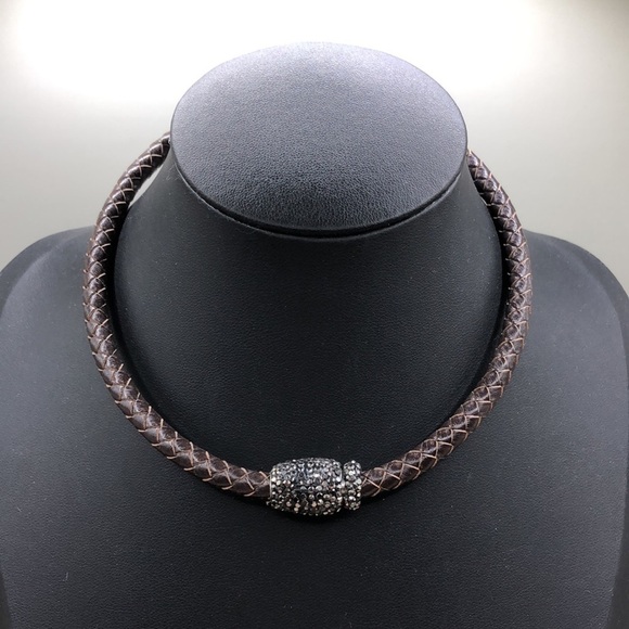 Bundle 2 pave faux marcasite braided cord choker magnetic clasp necklaces. - Picture 5 of 5